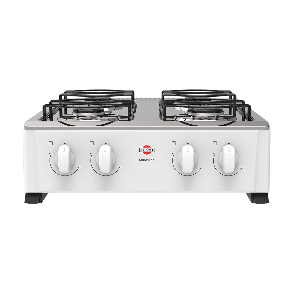 COCINA A GAS TOKYO MARAVILHA 4H BLANCO MESADA INOX