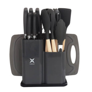 SET DE UTENSILIOS 19PCS CROIX SILICONA+MADERA GRIS CMU-022