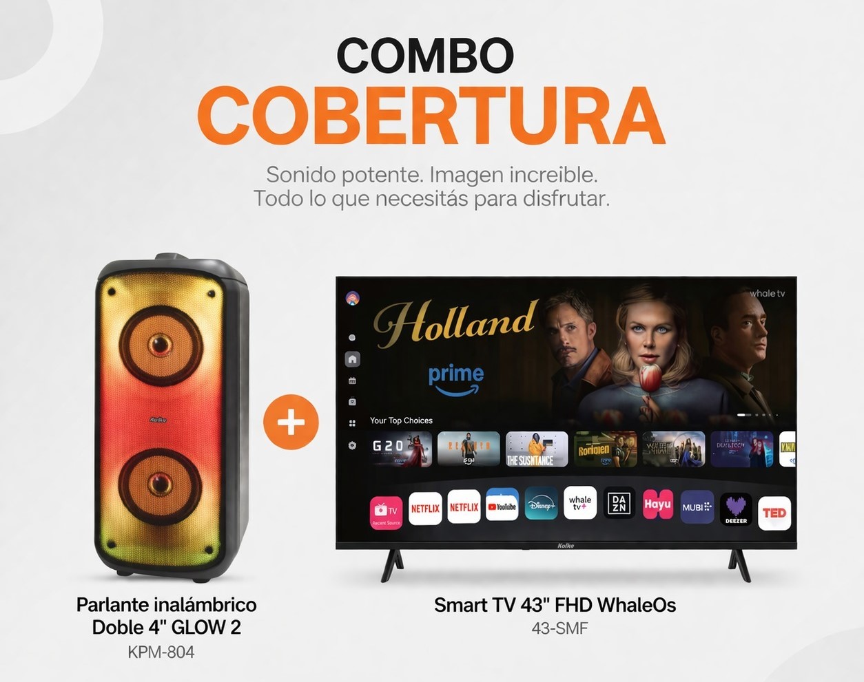 Combo TV 43" FHD + Parlante inalámbrico Doble 4" GLOW 2