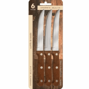 SET 6PZAS CUCHILLOS ASADO 1.2MM MANGO MADERA