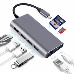 ADAPTADOR MINI USB-C HDMI, RJ45, RED, TARJETA DE MEMORIA