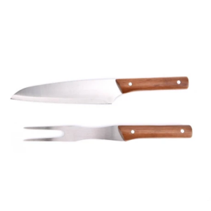 SET 2PCS CUCHILLO/TENEDOR PARRILLA MANGO MADERA