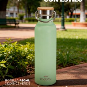 BOTELLA A.INOX 450ML D/PARED VER TAPA BAMBOO MOBBY