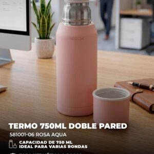 TERMO 750ML DOBLE PARED ROSA AQUA SELECTA