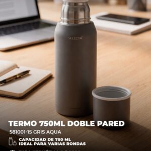 TERMO 750ML DOBLE PARED GRIS AQUA SELECTA