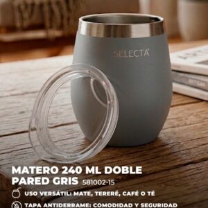 MATE 240ML DOBLE PARED GRIS AQUA SELECTA