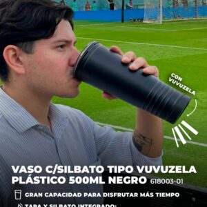 VASO C/SILBATO TIPO VUVUZELA PLASTICO 500ML NEGRO