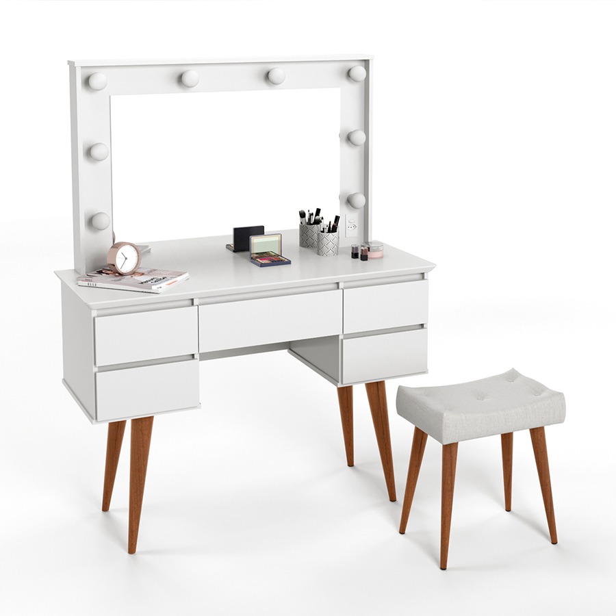 TOHALET 4 CAJONES CON BANQUETA CAMERIN STRASS PATRIMAR BLANCO
