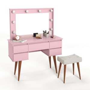 TOHALET 4 CAJONES CON BANQUETA CAMERIN STRASS PATRIMAR ROSA