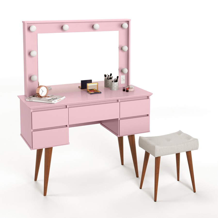 TOHALET 4 CAJONES CON BANQUETA CAMERIN STRASS PATRIMAR ROSA
