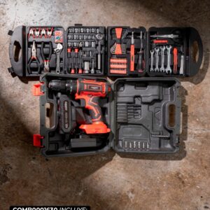 Kit Taladro Inalambrico de Impacto 16 pcs + Kit de Herramientas Manuales